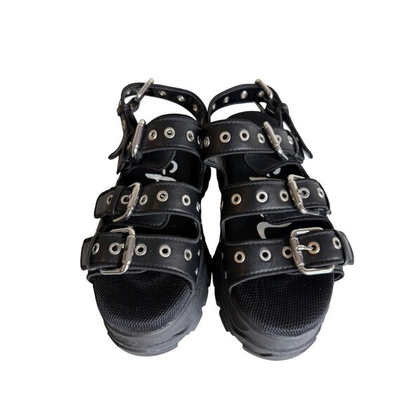 BUFFALO Buckle Strapy Chunky Heel Platform Sandals In Black Size 38 - Picture 2 of 6